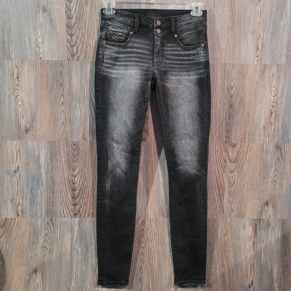 Buckle Black Skinny Fit No 53 Jeans Size 26 x 32 (Actual) Black Whisker Faded